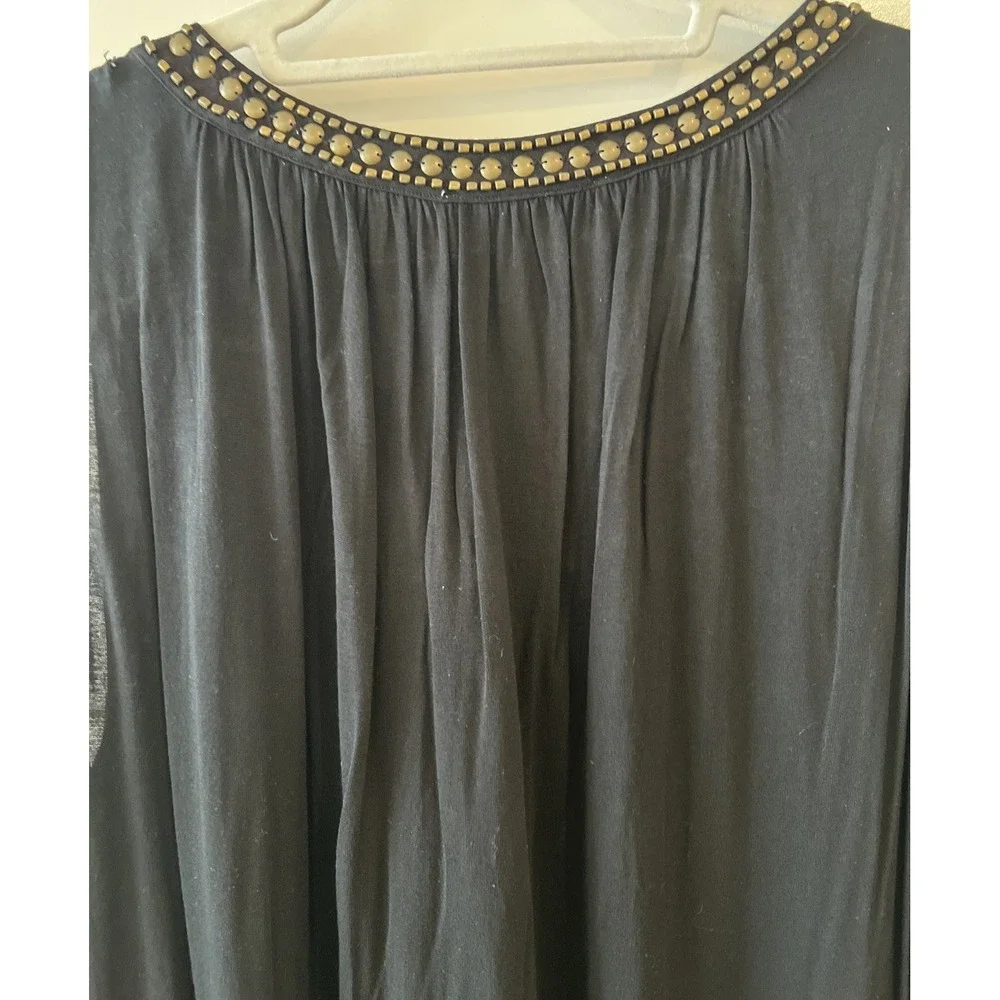 MICHAEL KORS Black Sleevelss Tank Maxi Dress Size 1X Beaded Neckline Boho Beach
